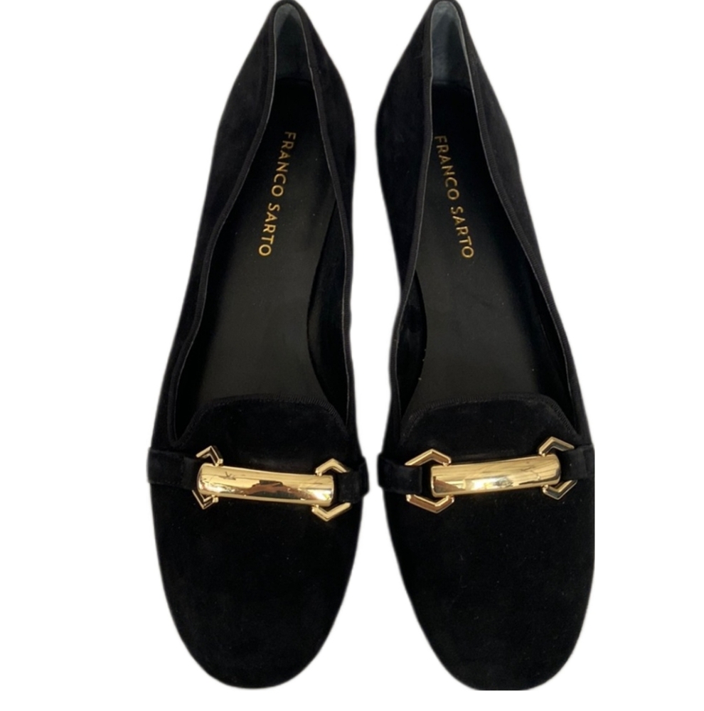 Franco Sarto Suede Gold Buckle Slip On Loafer- 8.5